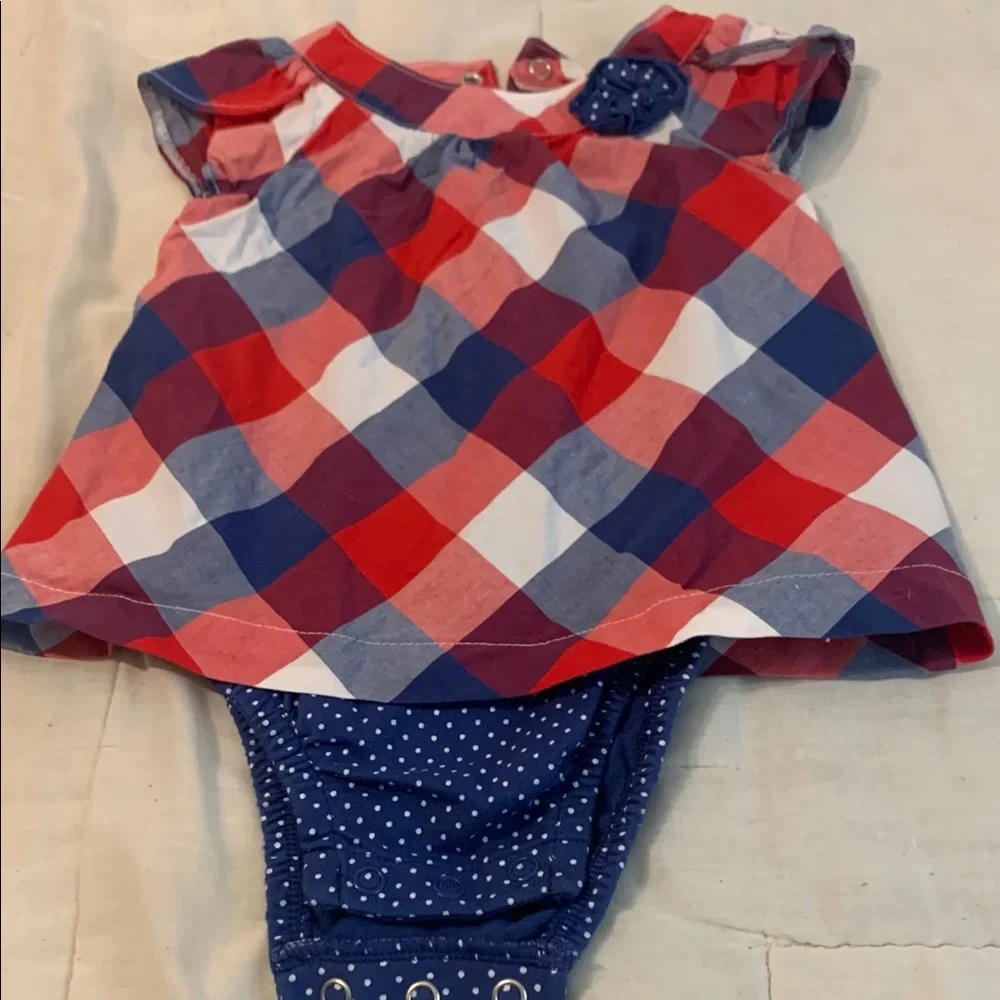 Carter's Red and Blue Plaid Dress with Polka Dot Diaper Cover